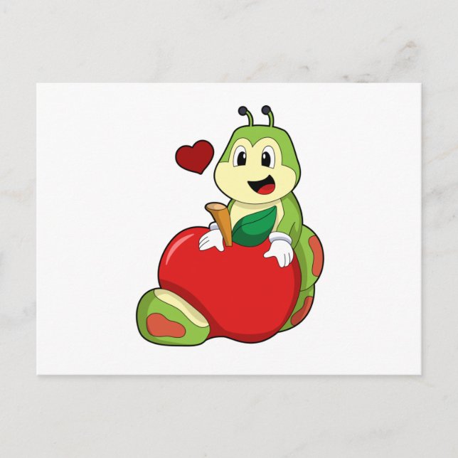 Raupe mit Apfel Postkarte (Vorderseite)