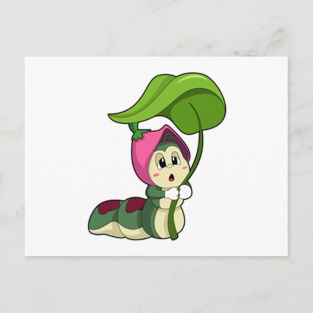 Raupe mit Blatt Postkarte (Vorderseite)