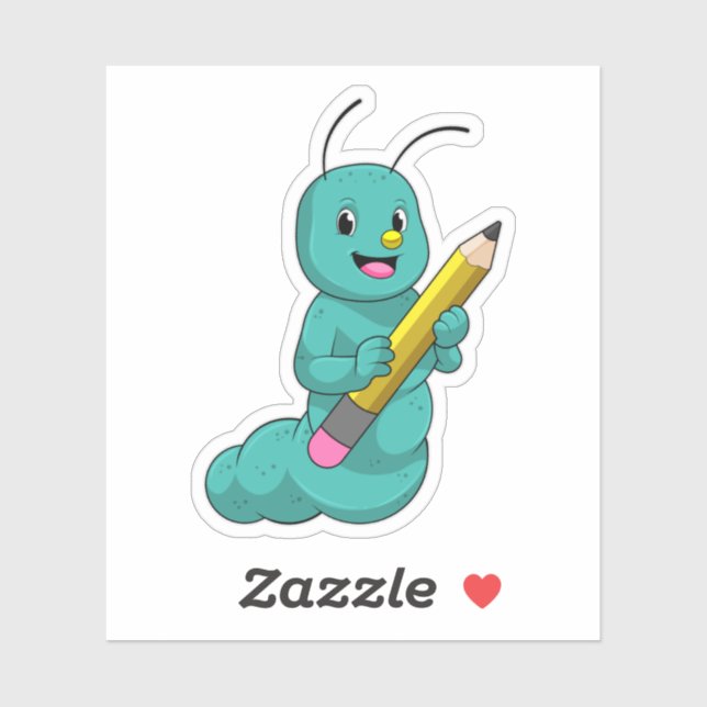 Raupe mit Bleistift Aufkleber (Blatt)