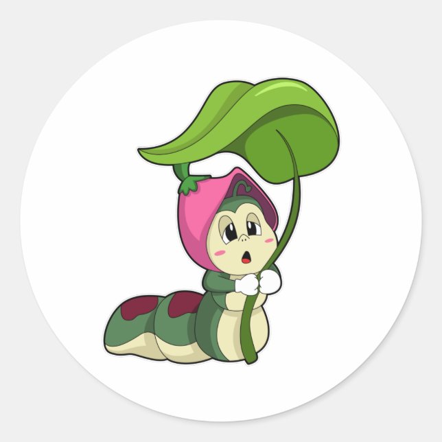 Raupe mit Leaf Runder Aufkleber (Vorderseite)