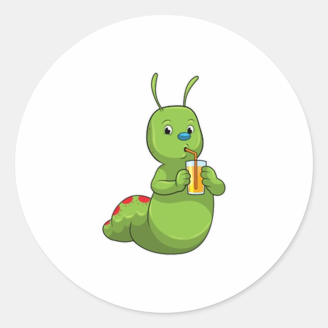 Raupe mit Orangensaftglas Runder Aufkleber (Vorderseite)