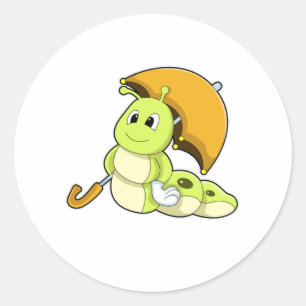 Raupe mit Regenschirm Runder Aufkleber