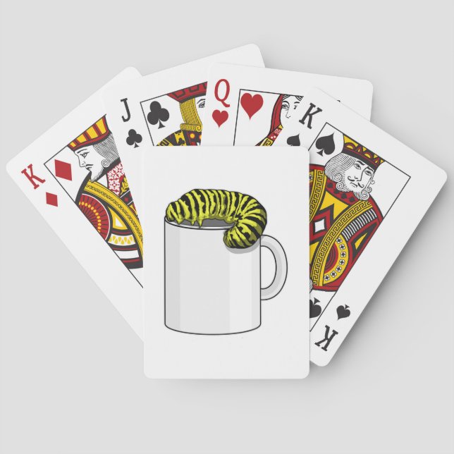 Raupe mit Tasse Spielkarten (Rückseite)