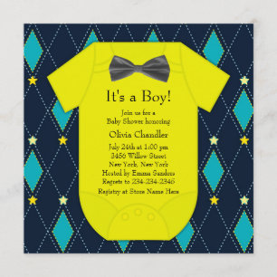 Raute Blue Yellow Baby Boy Dusche Einladung