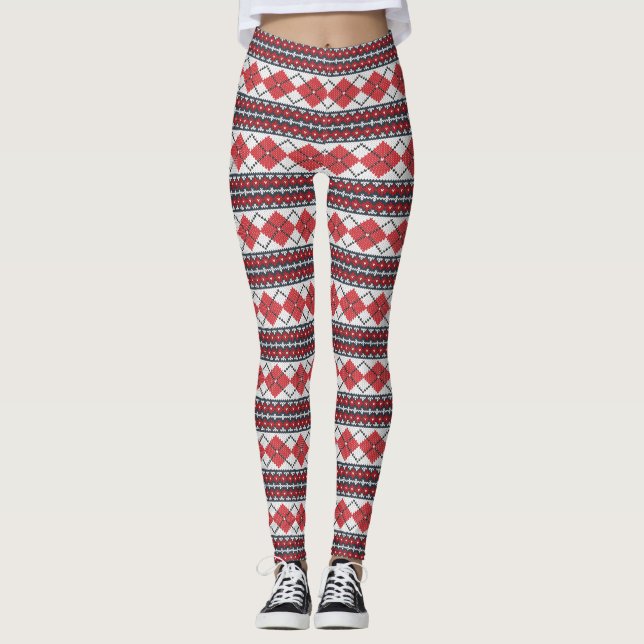 Raute der Nordischen Messe Rot und Weiß Leggings (Vorderseite)