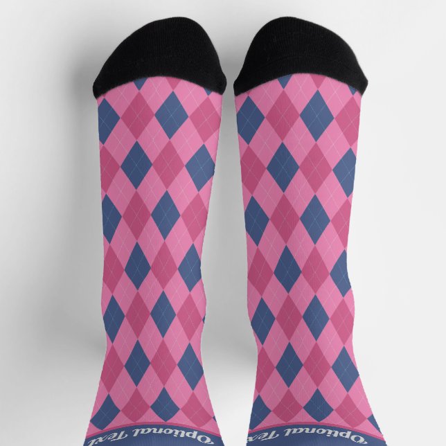 Raute Diamonds - Pinks und Blau - optionaler Text Socken (Oben)