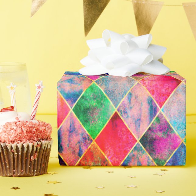 Raute Farbenfrohe Wasserfarbe Pasta Abstrakt Moder Geschenkpapier (Geburtstagsparty)