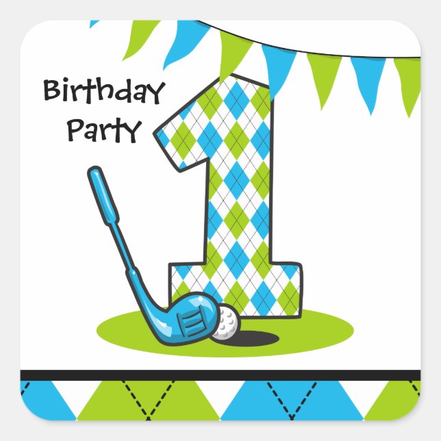 Raute Golf 1. Geburtstag Quadratischer Aufkleber (Vorderseite)
