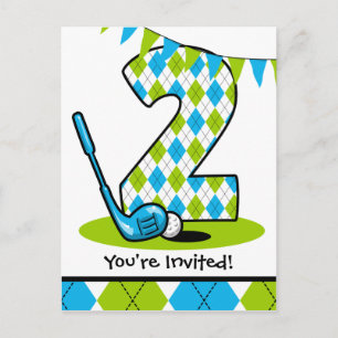 Raute Golf 2. Geburtstag Postkarte Einladung