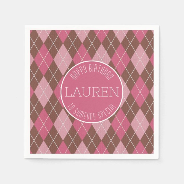 Raute Golf Muster - Rosa / Braun Eleganter Golfer Serviette (Vorderseite)