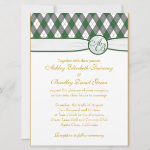 Raute Golfball Golfing Green Monogram Wedding Einladung