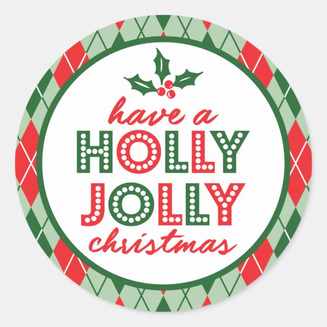 Raute haben ein Heiligabend (grün / rot) Runder Aufkleber (Vorderseite)