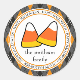 Raute Happy Halloween Candy Corn (Schwarz / Orange Runder Aufkleber