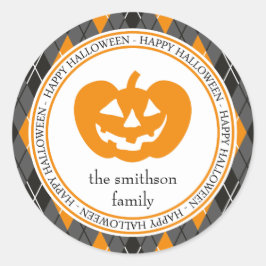 Raute Happy Halloween Kürbislaterne Schwarz/Orange Runder Aufkleber