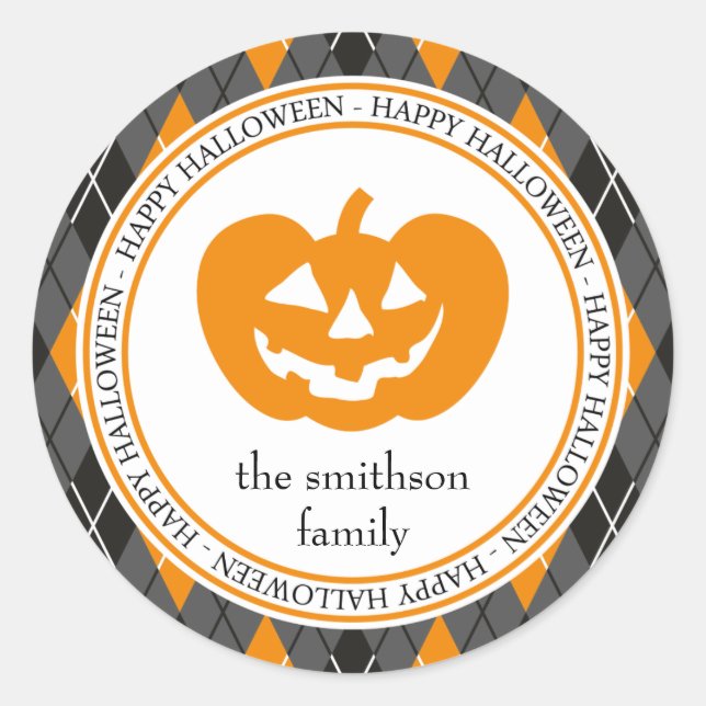 Raute Happy Halloween Kürbislaterne Schwarz/Orange Runder Aufkleber (Vorderseite)
