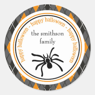 Raute Happy Halloween Spider (Schwarz / Orange) Runder Aufkleber