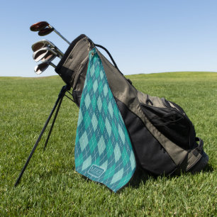 Raute in Aquamarin und Aqua mit Ihrem Namen oder I Golfhandtuch