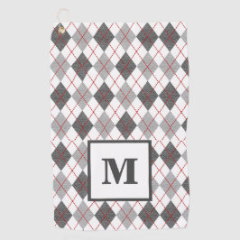 Raute Kariert Red Grau Silver Golf Custom Monogram Golfhandtuch