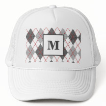 Raute Kariert Red Grau Silver Golf Custom Monogram