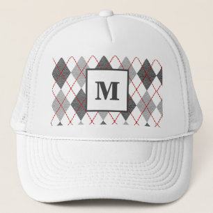Raute Kariert Red Grau Silver Golf Custom Monogram Truckerkappe