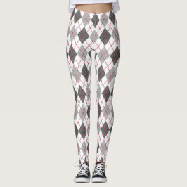 Raute Kariert Red Gray Silver Leggings