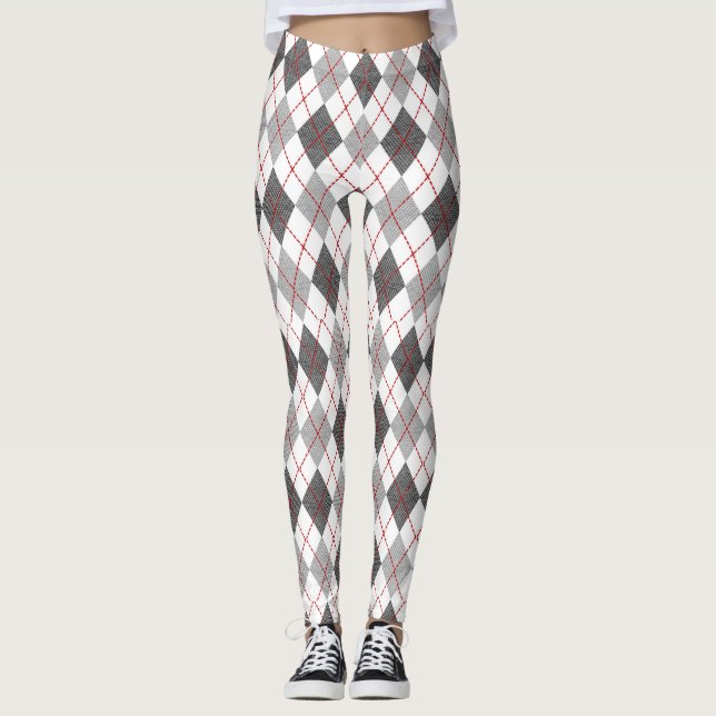Raute Kariert Red Gray Silver Leggings (Vorderseite)