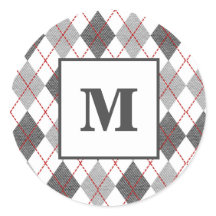 Raute Kariert Rot Grau Silver Custom Monogram