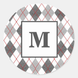 Raute Kariert Rot Grau Silver Custom Monogram Runder Aufkleber