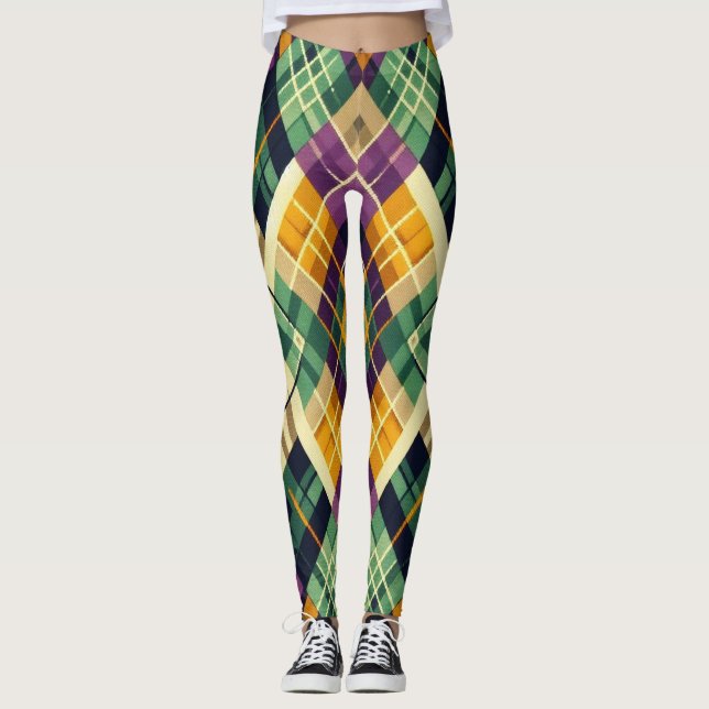 Raute Mardi Gras lila grün Leggings (Vorderseite)
