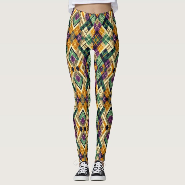 Raute Mardi Gras lila grün Leggings (Vorderseite)
