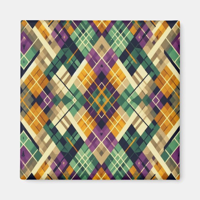 Raute Mardi Gras lila grün Magnet (Vorne)