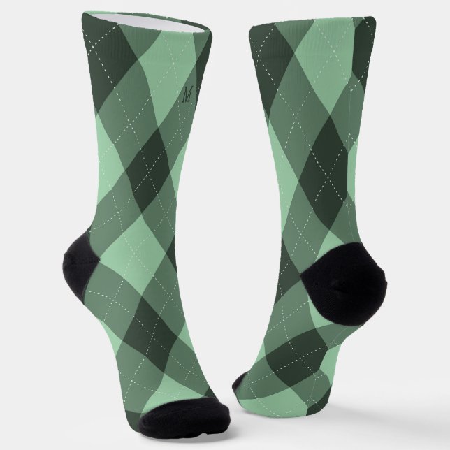 Raute Monogram Initial Green Socken (Gewinkelt)