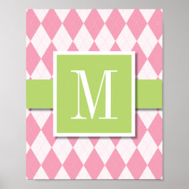 Raute Monogram Wall Art, Pink & Limon Poster