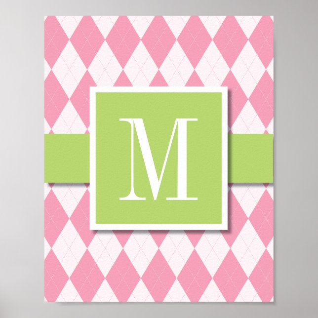 Raute Monogram Wall Art, Pink & Limon Poster (Vorne)