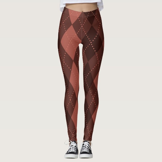 Raute Muster - Dunkelrot - orange Leggings (Vorderseite)