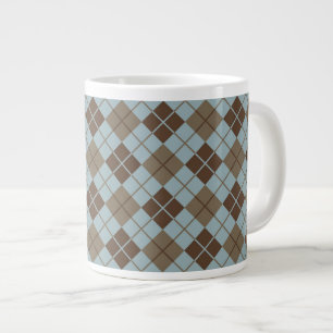 Raute Muster in Blau und Taupe Jumbo-Tasse