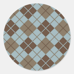 Raute Muster in Blau und Taupe Runder Aufkleber