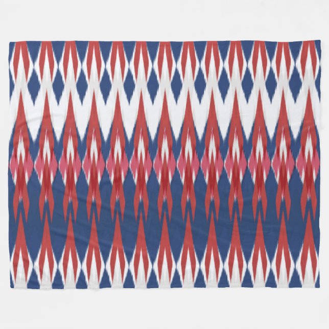 Raute Muster White Blue Red Ikat Technik Fleecedecke (Vorderseite (Horizontal))