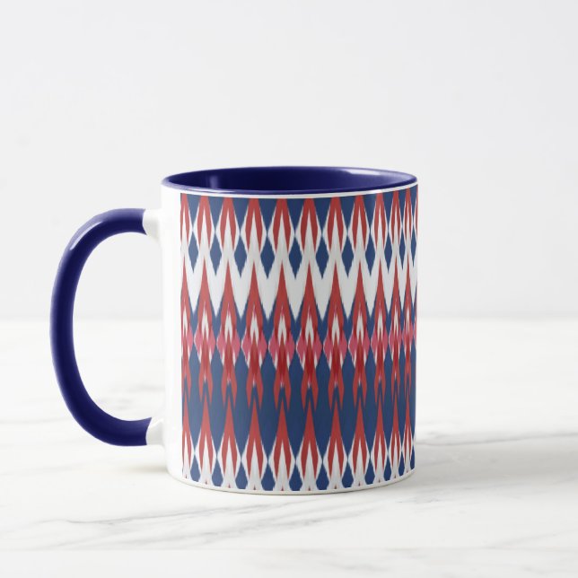 Raute Muster White Blue Red Ikat Technik Tasse (Links)