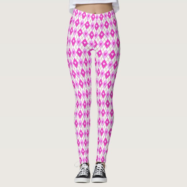 Raute Pink Diamonds Herz Muster Leggings (Vorderseite)