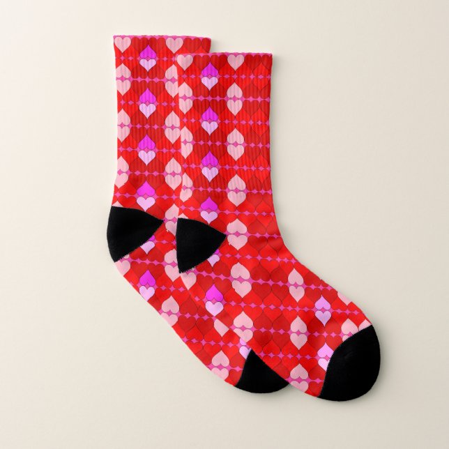 Raute Rot-Rosa-Herz-Muster Socken (Paar)
