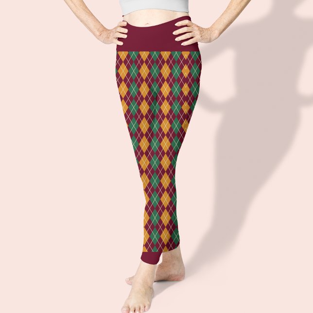 Raute Rotes Grünes Muster Elegant Hübsch Leggings (Von Creator hochgeladen)