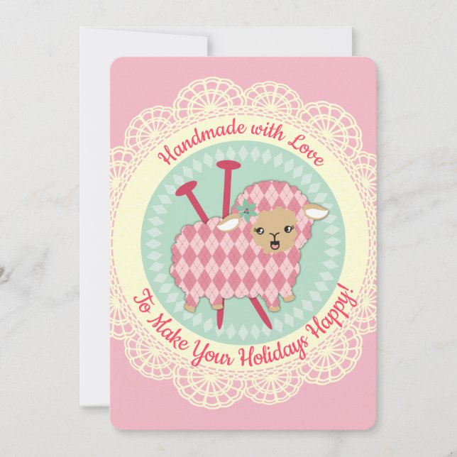Raute Schafe Stricknadeln Weihnachtskarte Feiertagskarte (Vorderseite)