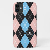 Raute schwarz, grau und rosa Monogramm
