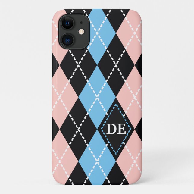 Raute schwarz, grau und rosa Monogramm Case-Mate iPhone Hülle (Rückseite)