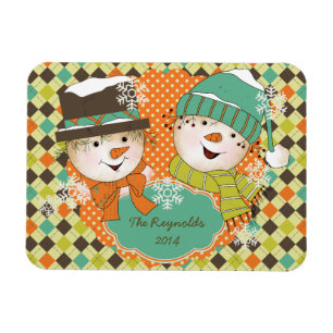 Raute Snowmen Holiday 2 Personalisiertes Flexi Mag Magnet