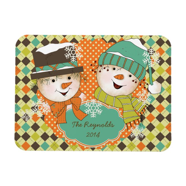 Raute Snowmen Holiday 2 Personalisiertes Flexi Mag Magnet (Horizontal)