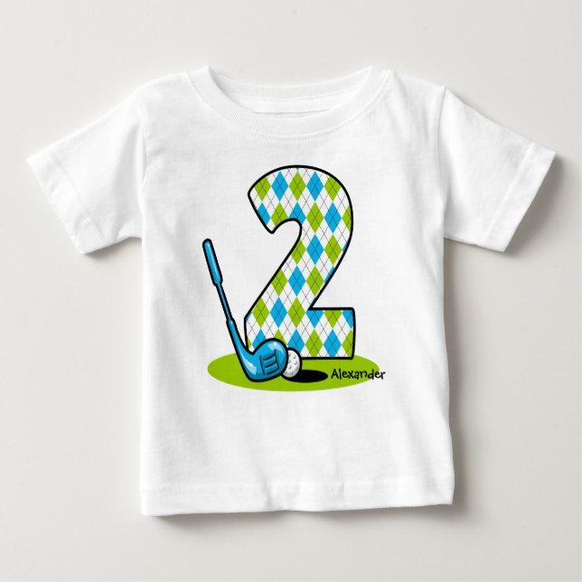 Rauten Golf 2. Geburtstag Personalisiert Baby T-shirt (Vorderseite)