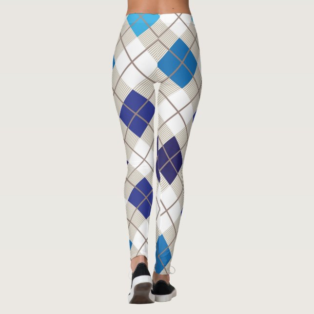 Rauten-Harlekin-Trendy blauer graues Weiß-Diamant Leggings (Rückseite)