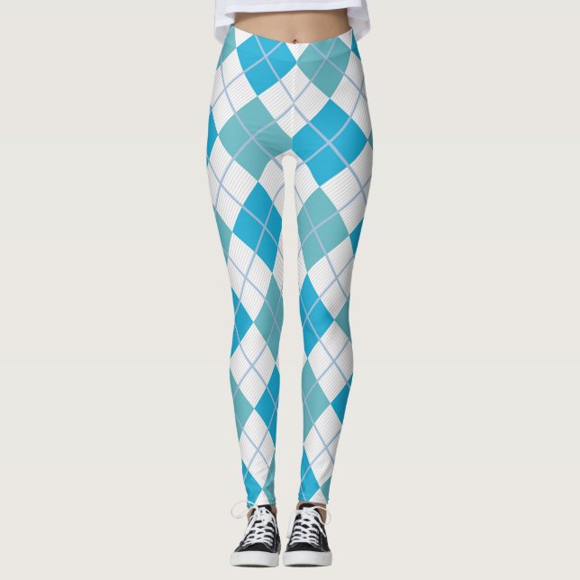 Rauten-Harlekin-Trendy blauer weißer Diamant Leggings (Vorderseite)